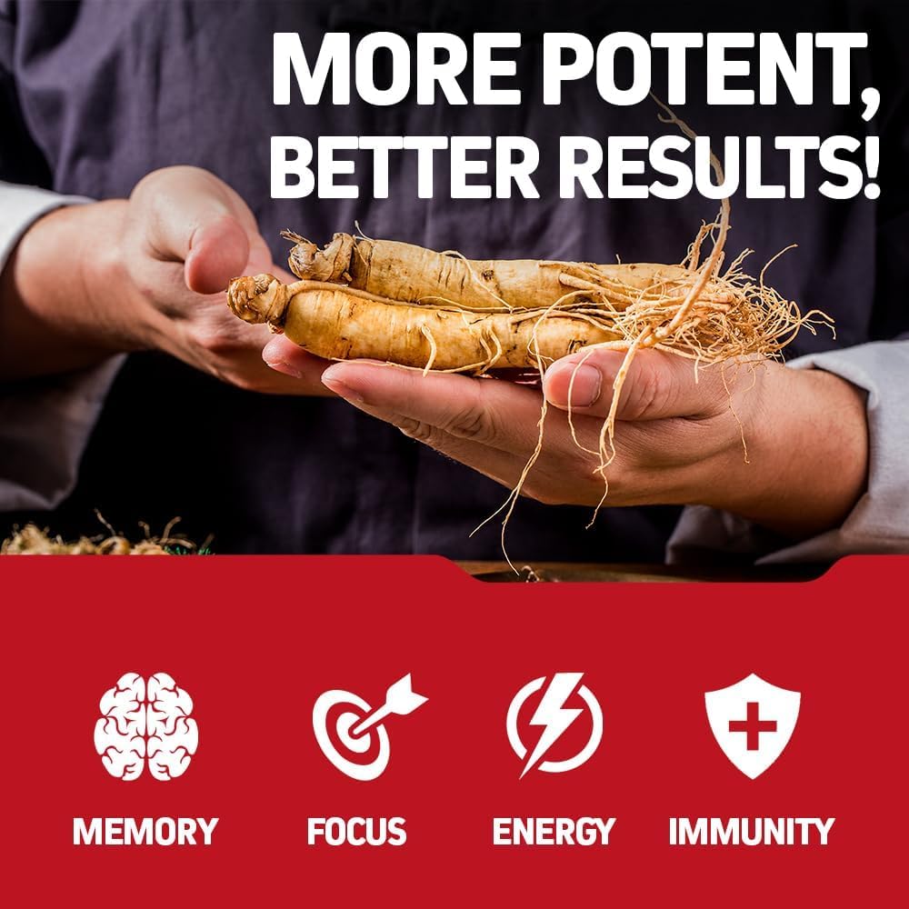 Herbtonics Korean Red Panax Ginseng 1500mg - Energy, Focus & Vitality | 120 Vegan Capsules