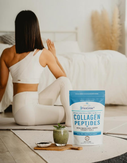 HerbUSA FlexGlow+ Collagen Peptides – 6,900mg Broad Spectrum I, II, III, V & X | Hair, Skin & Joint Support