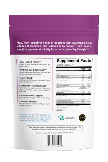 HerbUSA FlexGlow+ Collagen Peptides – 6,900mg per Serving with I, II, III, V, X | Hyaluronic Acid, Biotin & Vitamin C