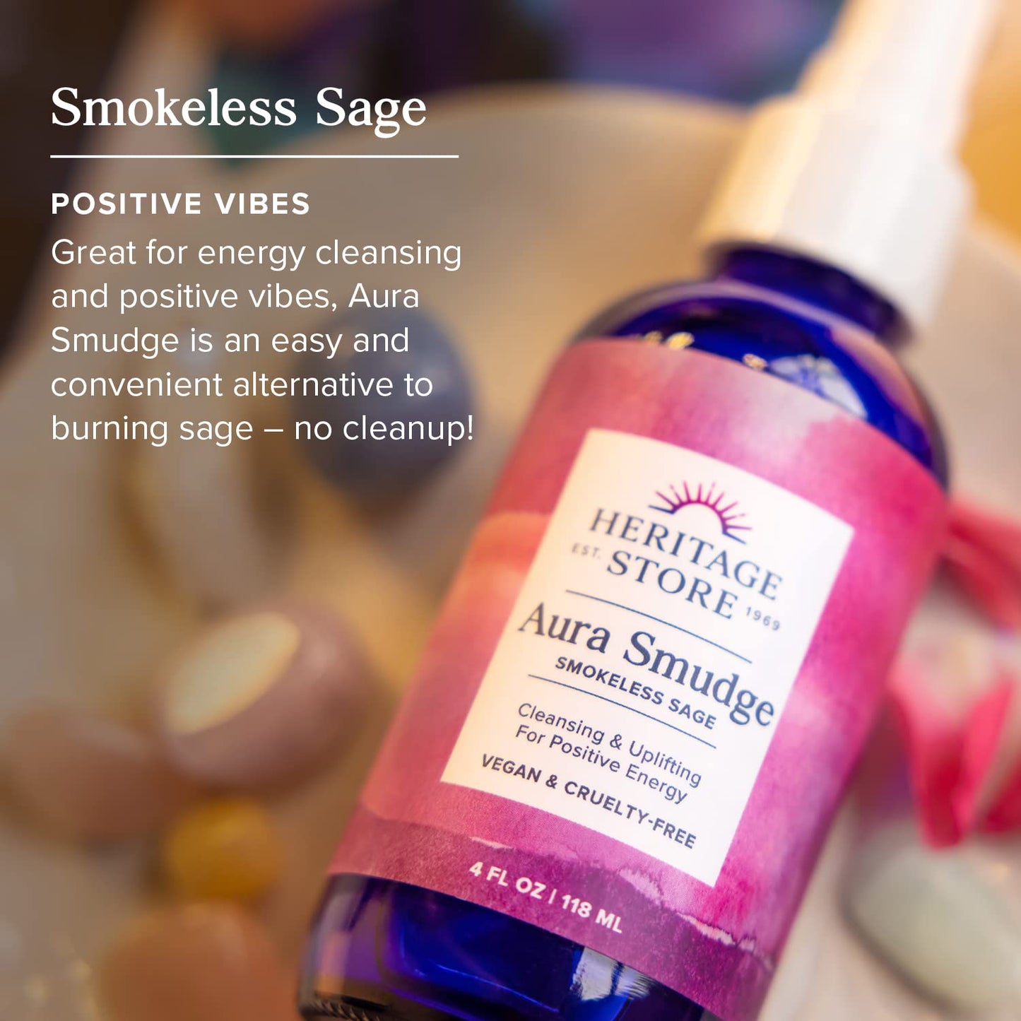 Heritage Store Aura Sage Spray – Smokeless Sage with Juniper & Vor-Mag Water, 4oz