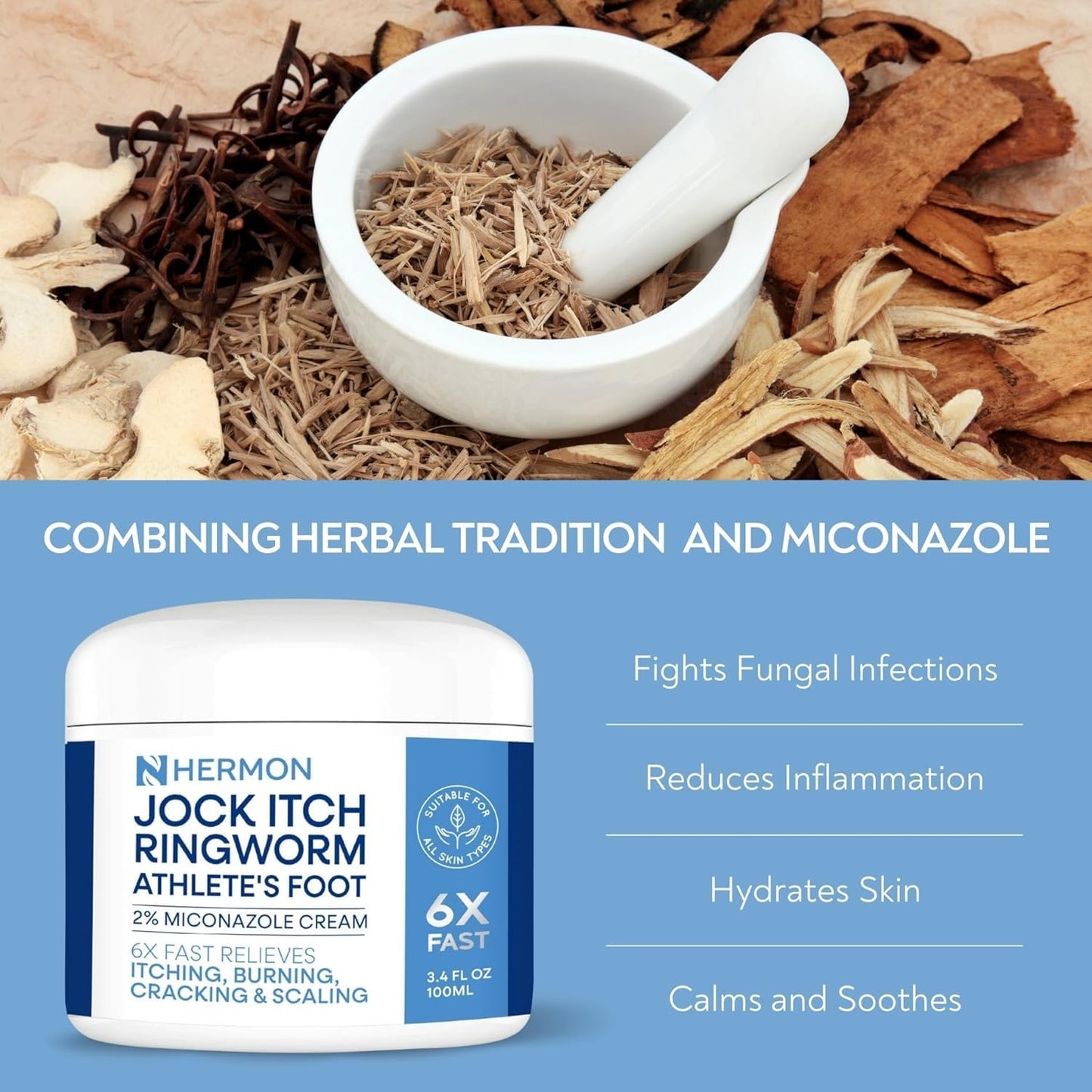Hermon Jock Itch Antifungal Cream - 2 Pack | Ringworm, Psoriasis & Skin Comfort