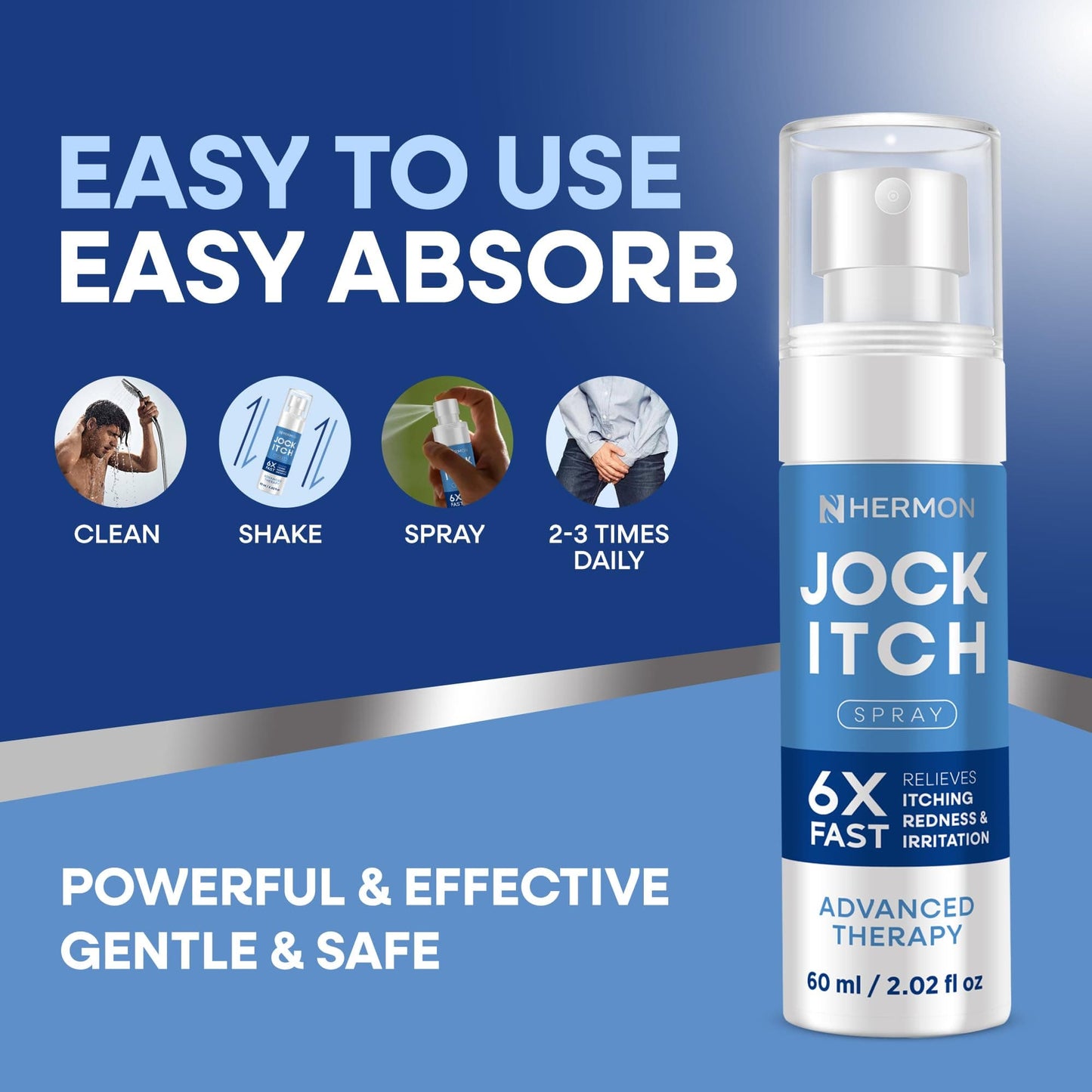 Hermon Jock Itch Spray for Men — Extra Strength, Soothing Liquid (2.02 Fl Oz)