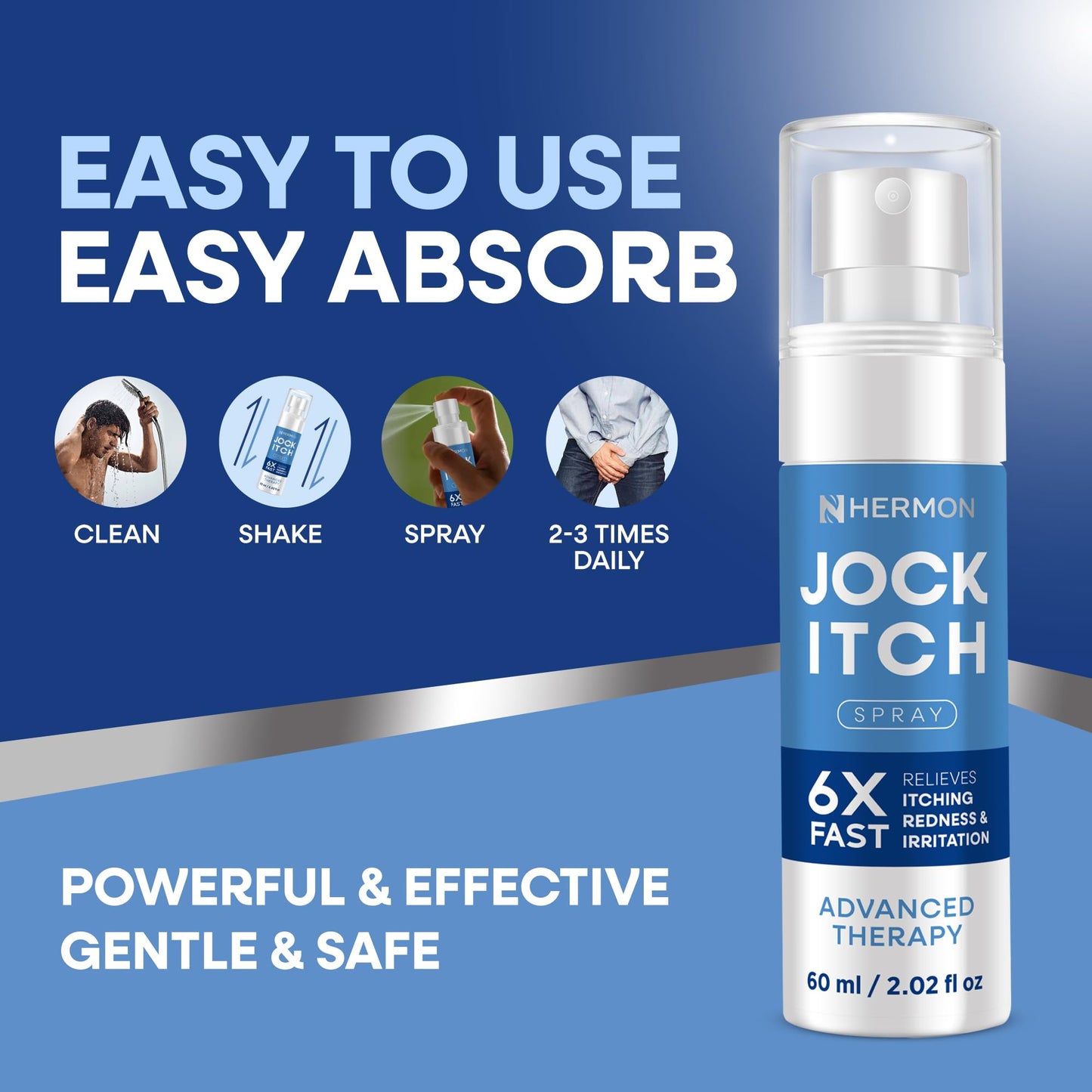 Hermon Jock Itch Spray for Men — Extra Strength, Soothing Liquid (2.02 Fl Oz)