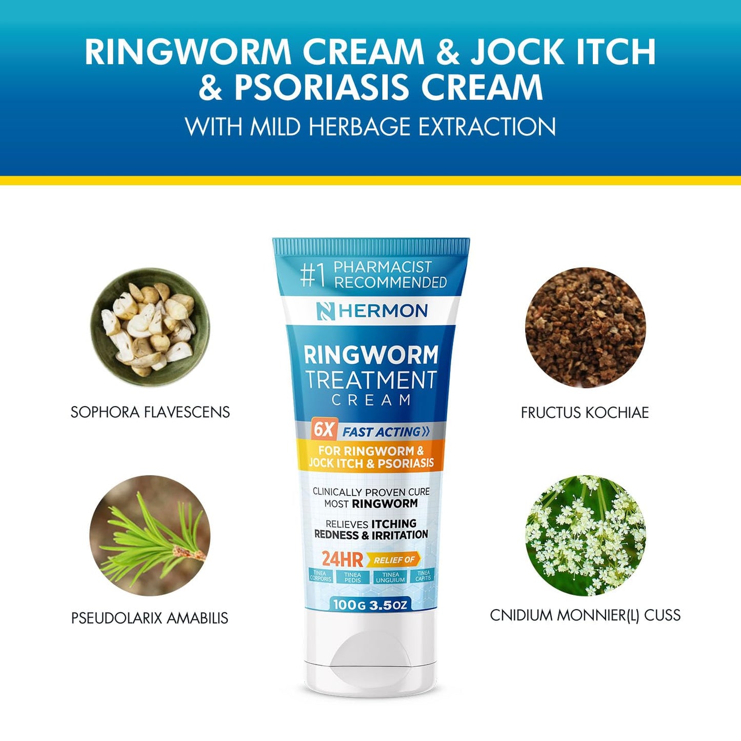 Hermon Powerful Antifungal Ringworm Cream - Fast Relief for Ringworm, Jock Itch & More (100ml)