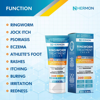 Hermon Powerful Antifungal Ringworm Cream - Fast Relief for Ringworm, Jock Itch & More (100ml)
