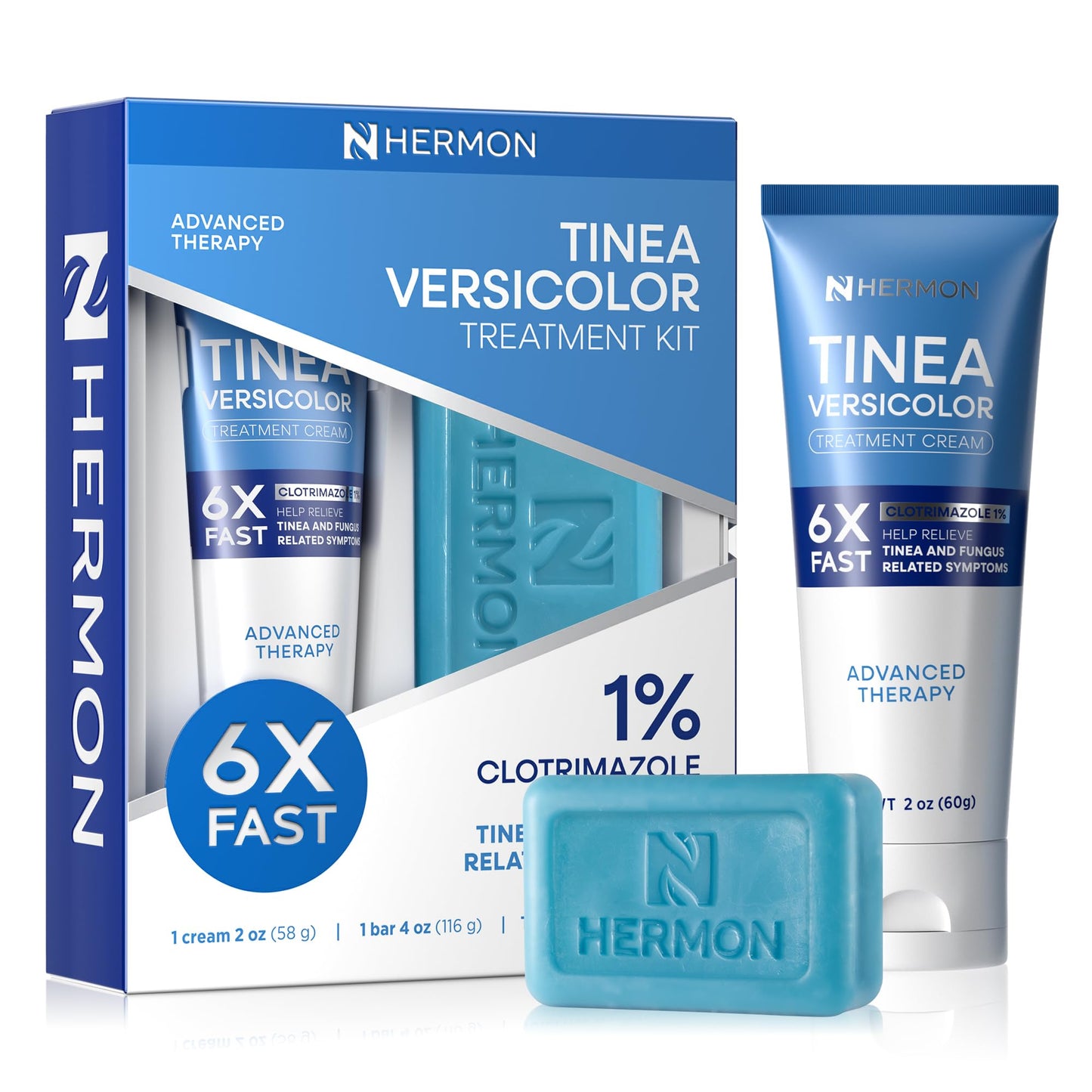 Hermon Tinea Versicolor Treatment Kit – Fast-Acting Cream 2oz & Soap 4oz