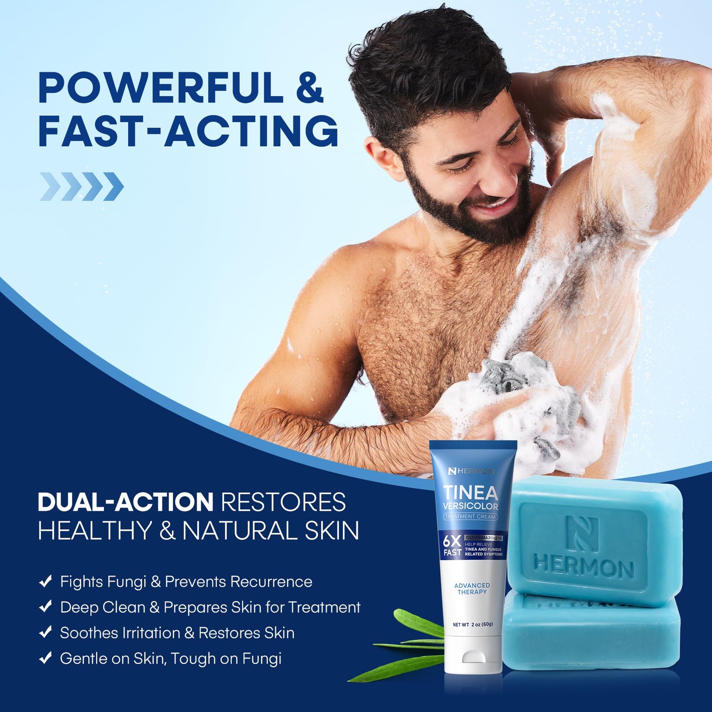 Hermon Tinea Versicolor Treatment Kit – Fast-Acting Cream 2oz & Soap 4oz