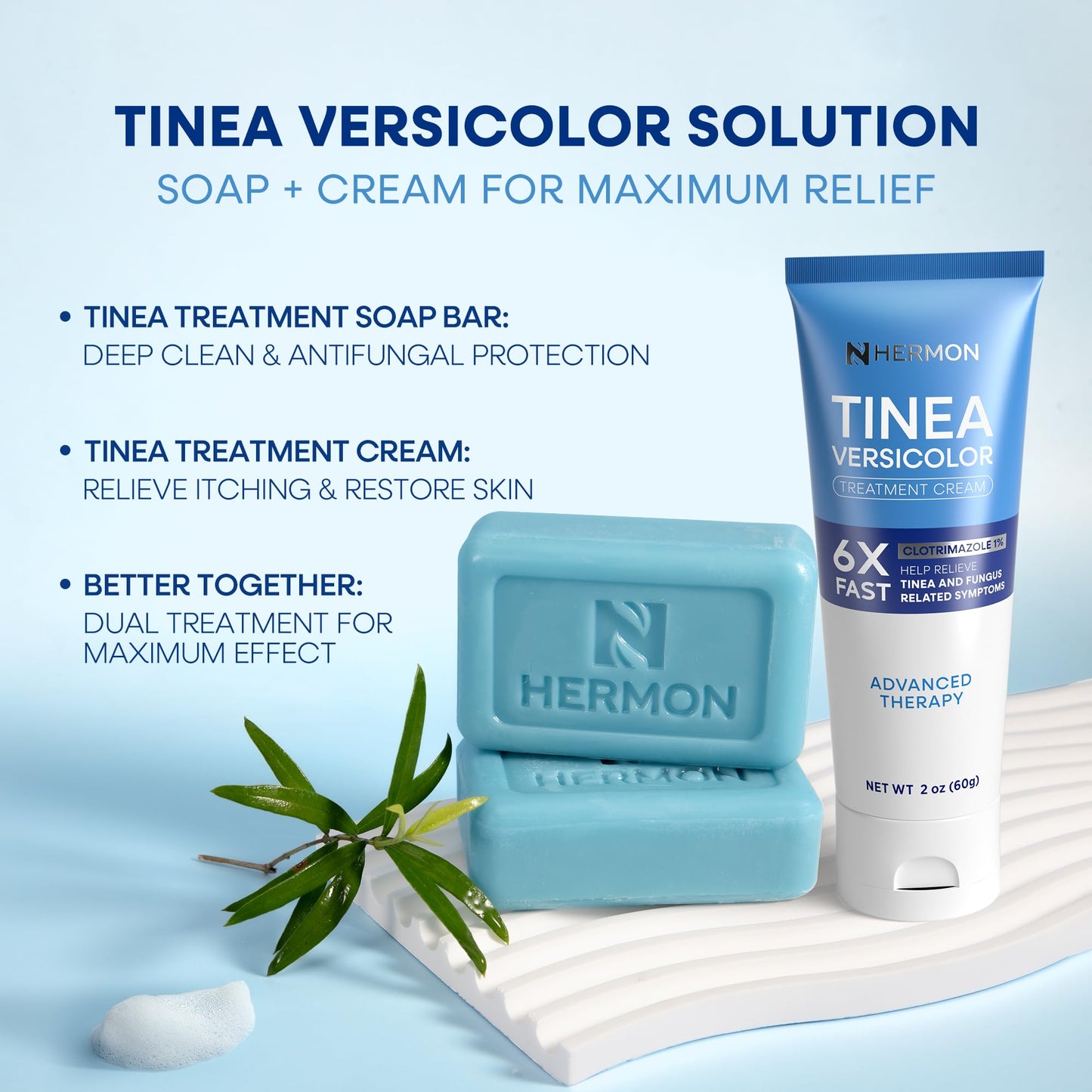 Hermon Tinea Versicolor Treatment Kit – Fast-Acting Cream 2oz & Soap 4oz