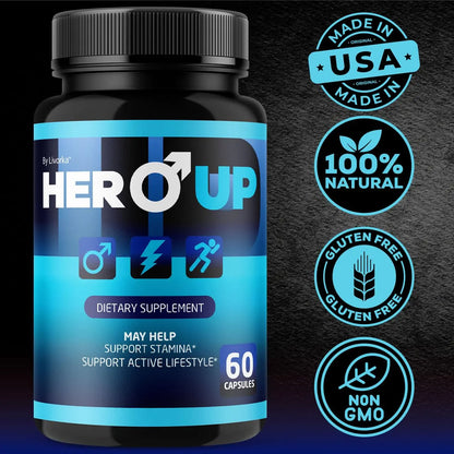 LIVORKA Hero Up Capsules - 2 Pack | Maximum Strength Energy for Men, All-Natural Vitamins, 120 Capsules BritishVita | Premium UK Vitamins & Wellness Supplements