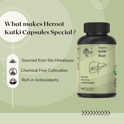 Heroot Organic Kutki Root Capsules, 120 Vegetarian Capsules, Non-GMO, Gluten Free, Certified Organic