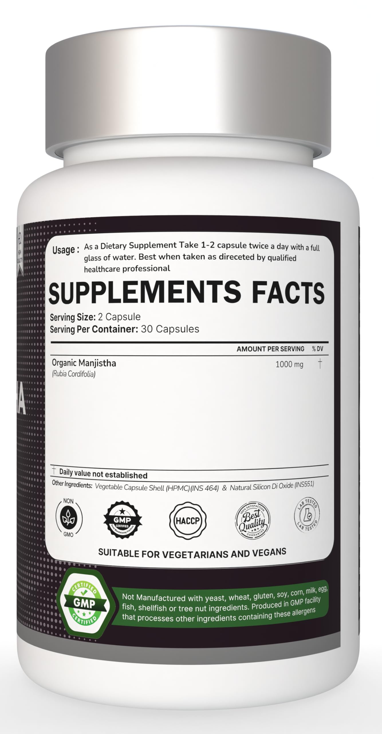 Heroot Organic Manjistha Root 400mg Organic Skin Supplement | Rubia Cordifolia