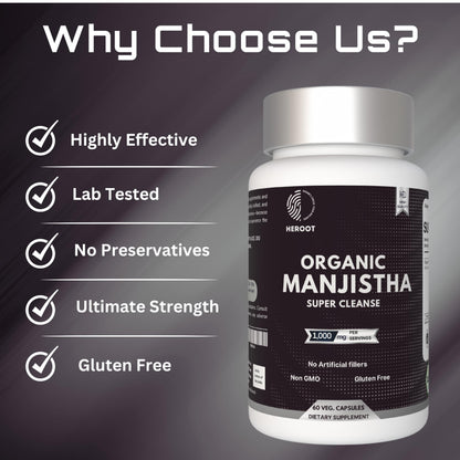 Heroot Organic Manjistha Root 400mg Organic Skin Supplement | Rubia Cordifolia