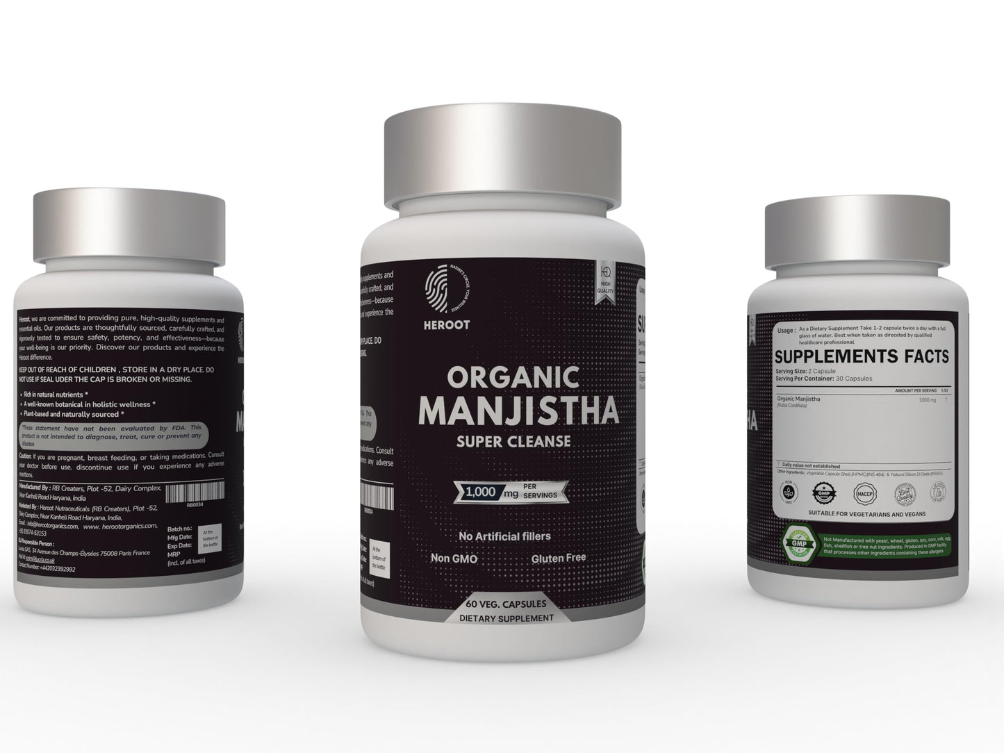 Heroot Organic Manjistha Root 400mg Organic Skin Supplement | Rubia Cordifolia