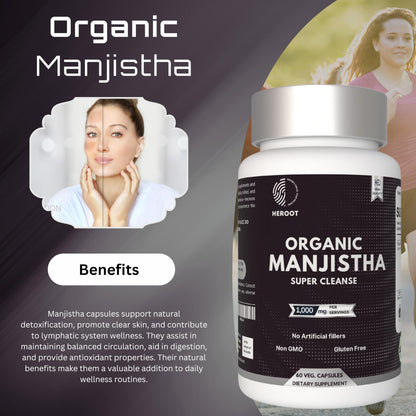 Heroot Organic Manjistha Root 400mg Organic Skin Supplement | Rubia Cordifolia