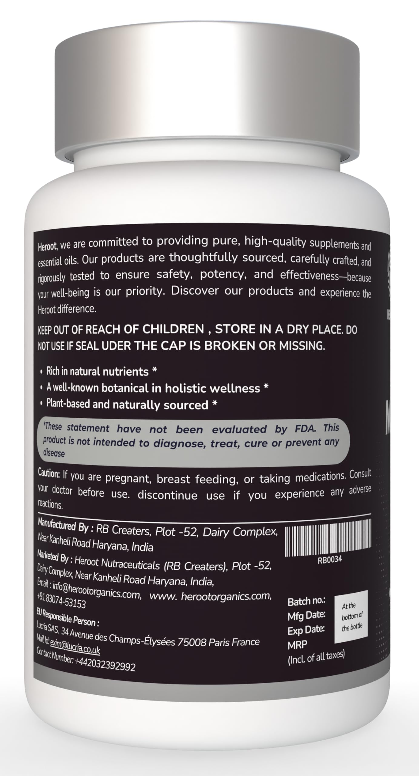 Heroot Organic Manjistha Root 400mg Organic Skin Supplement | Rubia Cordifolia