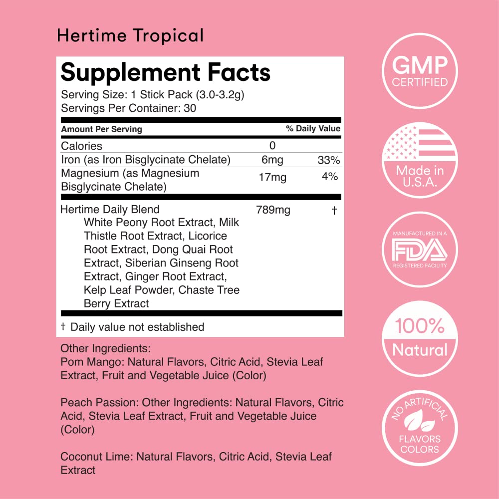 Mixhers Hertime PMS – Sugar-Free Hormonal Health for Women | 15 Strawberry Lemonade Packets