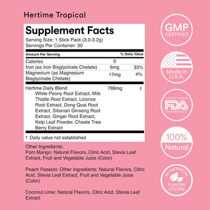 Mixhers Hertime PMS – Sugar-Free Hormonal Health for Women | 15 Strawberry Lemonade Packets