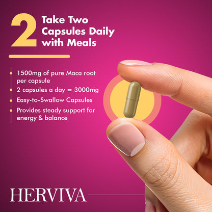 HERVIVA Maca Root Capsules – 1500mg per Serving | Vegan Veggie Capsules