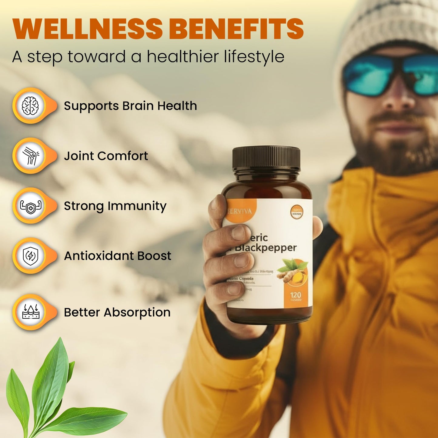 HERVIVA Turmeric Curcumin 1500mg with Black Pepper 5mg – High Potency, Vegan Capsules – Non-GMO, Gluten-Free – 120 Count