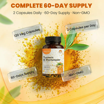 HERVIVA Turmeric Curcumin 1500mg with Black Pepper 5mg – High Potency, Vegan Capsules – Non-GMO, Gluten-Free – 120 Count