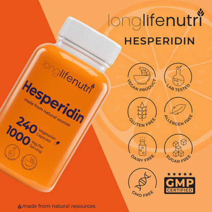 Hesperidin 1000mg | 240 Capsules (4 Months) | Cardiovascular Health & Circulation | Made in USA