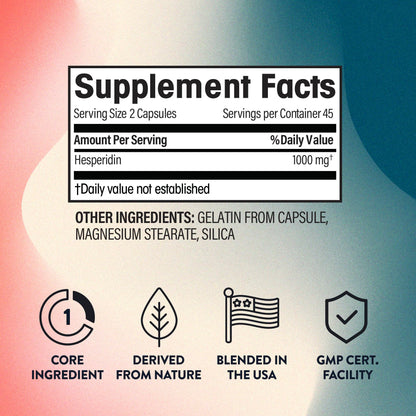 Hesperidin 1,000mg - 100% Pure Ingredient with No Mixes or Additives | Blood Circulation Support, 90 Capsules