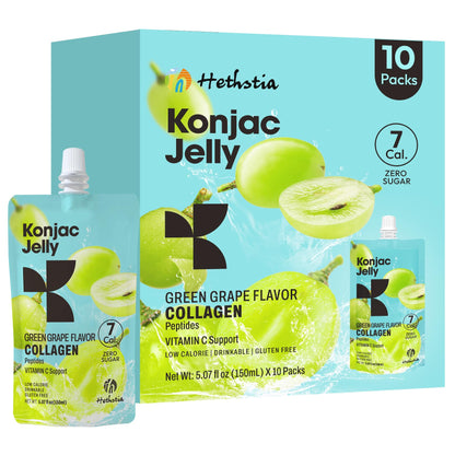Hethstia Konjac Jelly Green Grape – 10 Pouches, Collagen Peptides, Zero Sugar, Keto, Gluten Free, Vegan