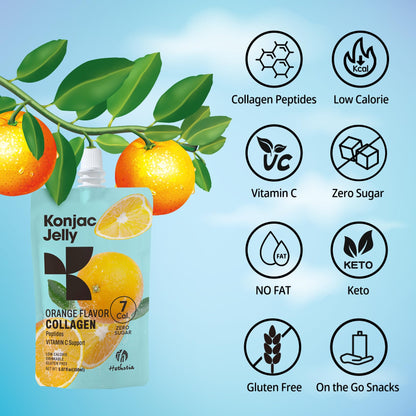 Hethstia Orange Konjac Jelly with Collagen – 10 Pouches | Keto, Sugar-Free, Gluten-Free, Vitamin C