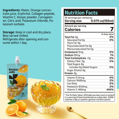 Hethstia Orange Konjac Jelly with Collagen – 10 Pouches | Keto, Sugar-Free, Gluten-Free, Vitamin C
