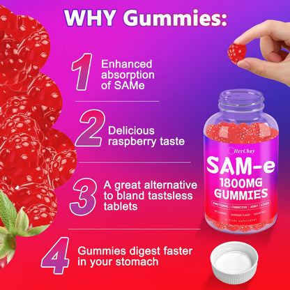 HevChay 1800 MG SAM-e Gummies – Brain, Mood, Joints, Liver | 90 Vegan Gummies
