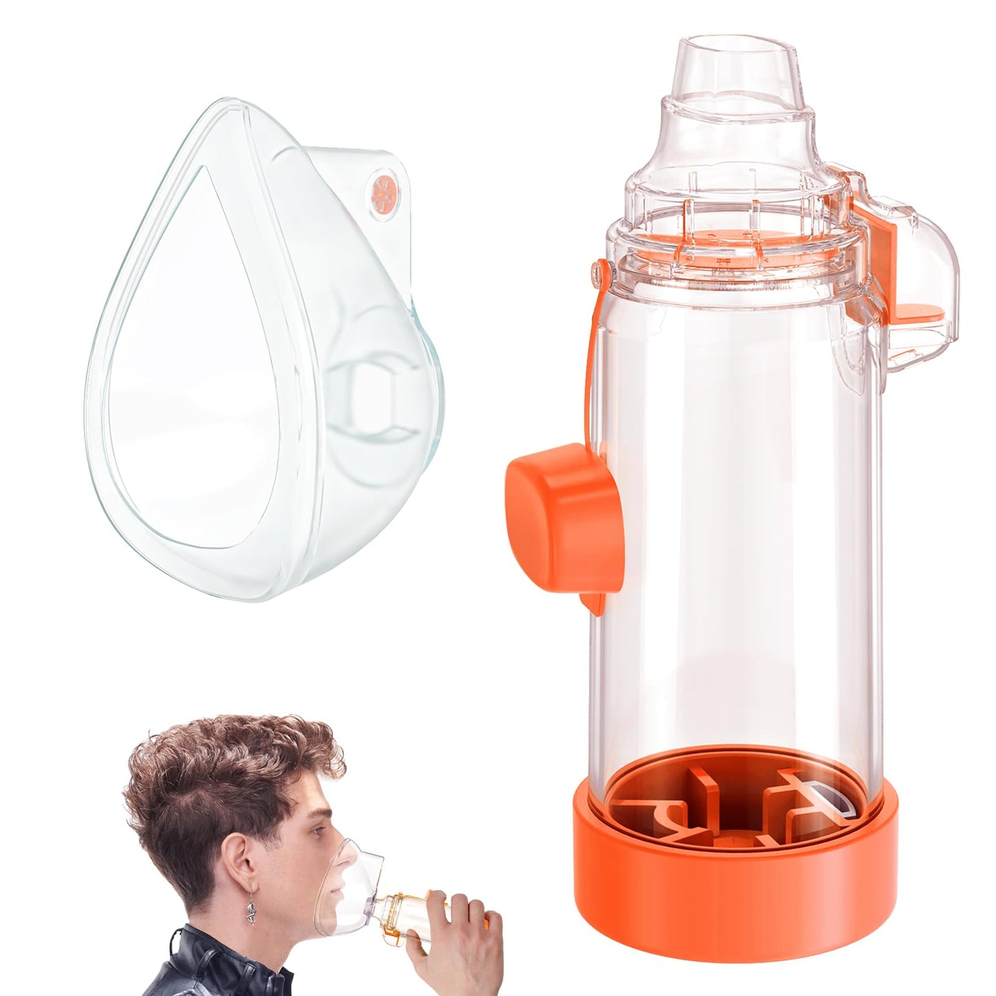 HEWEJA NESSI OTC Spacer – Handheld Inhaler Spacer for All Ages (Orange, Anti-Static)