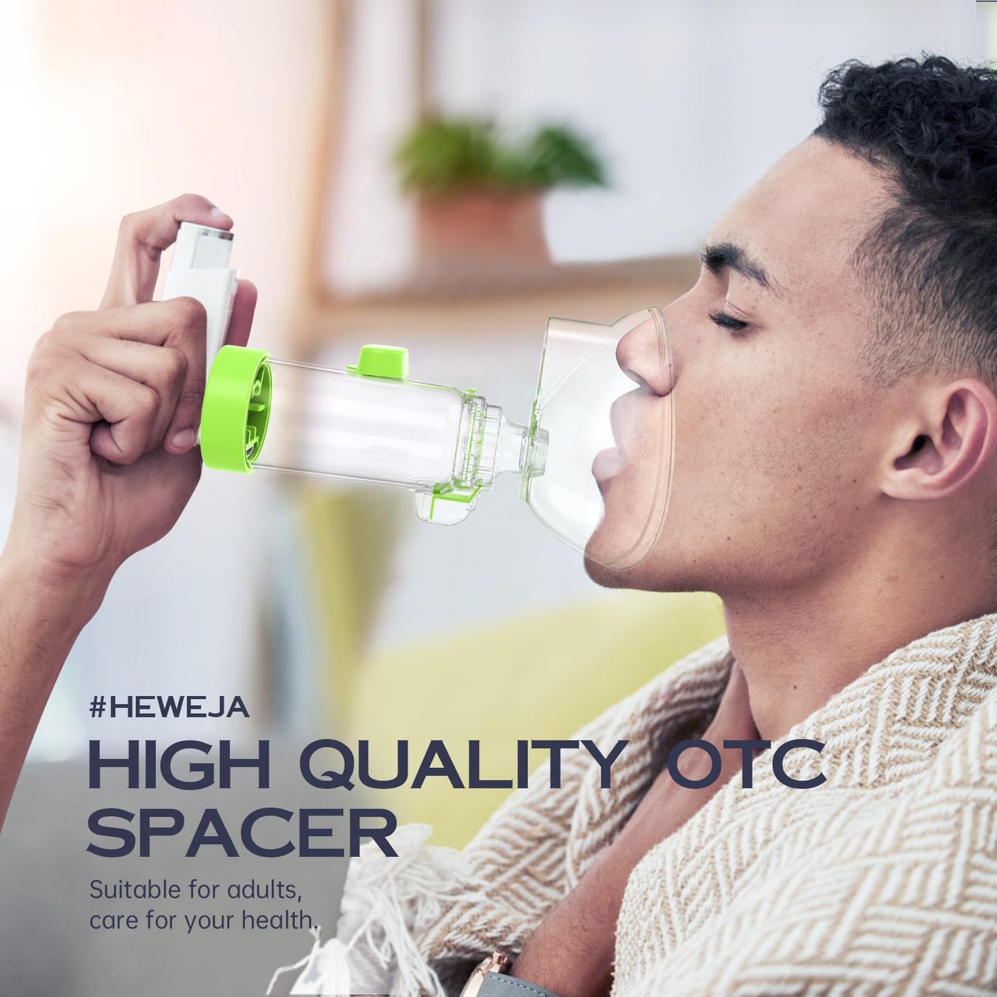 HEWEJA NESSI OTC Spacer – Handheld Inhaler Spacer for All Ages (Green Adult) | Anti-Static, Portable & Easy to Clean