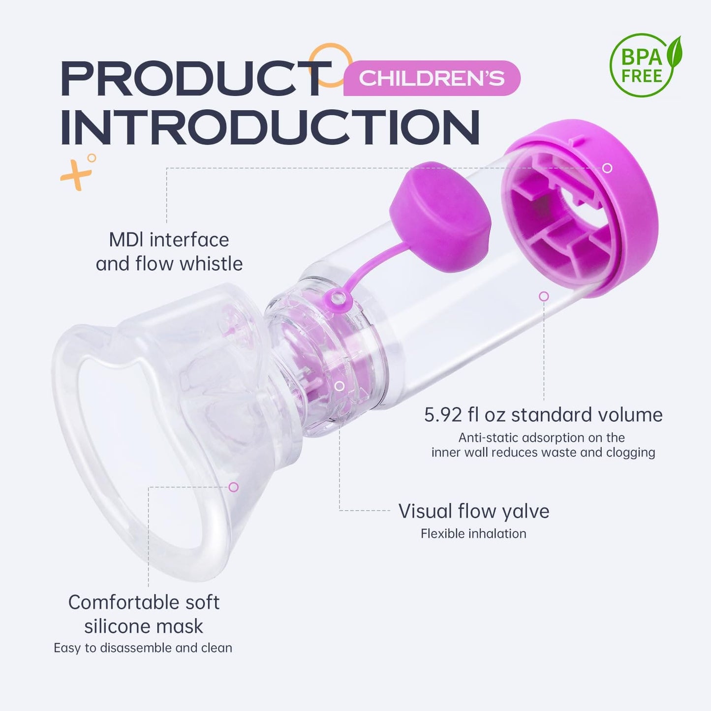 HEWEJA Nessi OTC Spacer - Handheld Inhaler Spacer for All Ages (Anti-Static, Purple Kids)