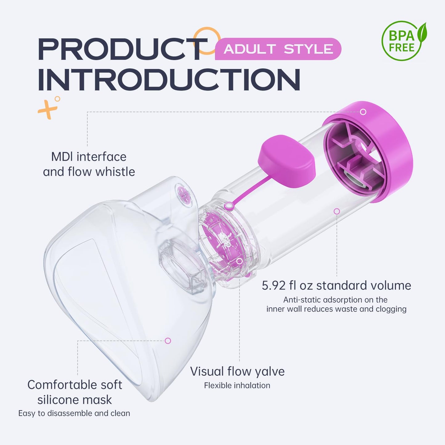 HEWEJA NESSI OTC Spacer - Handheld Inhaler Spacer for Infants, Children & Adults (Purple)