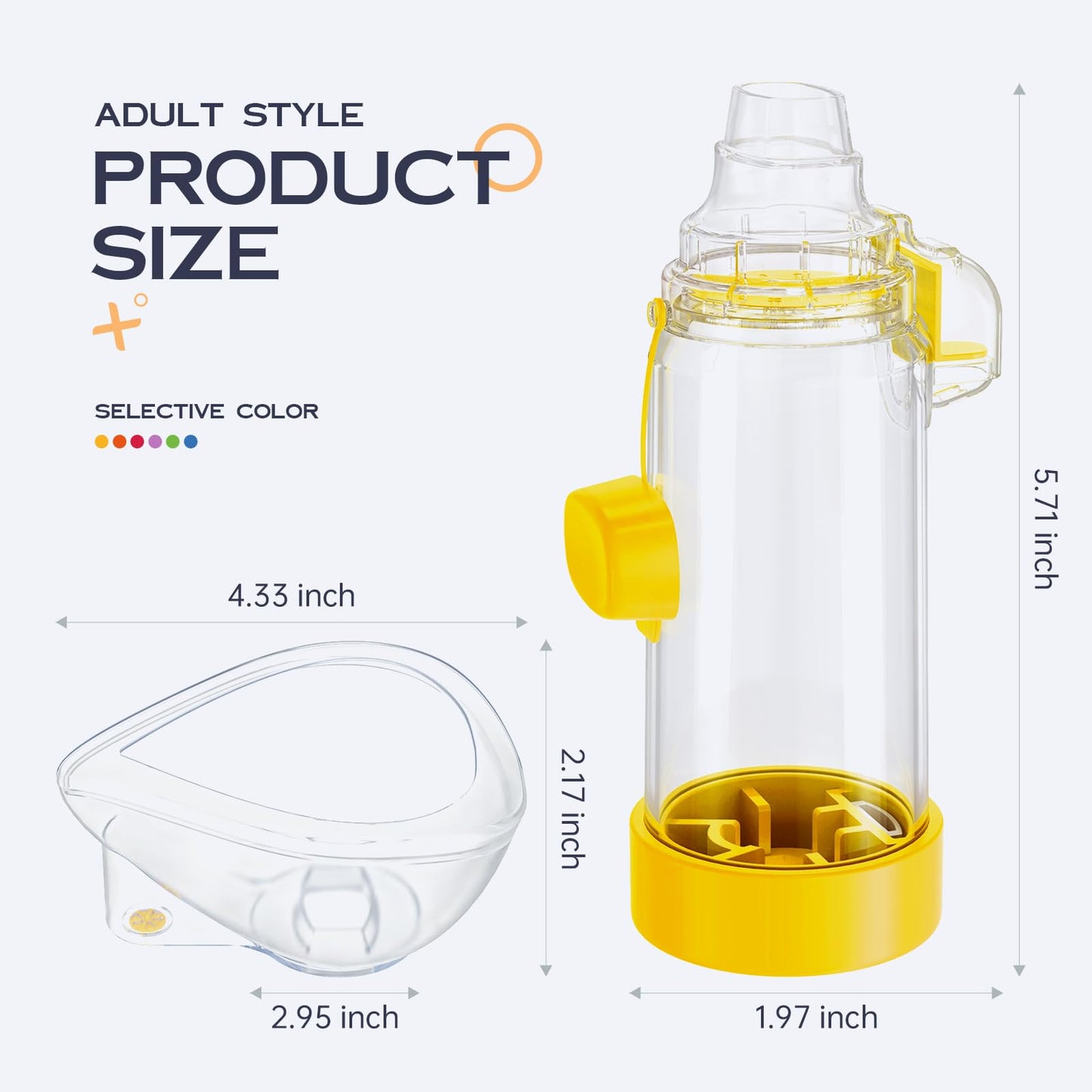 HEWEJA NESSI OTC Spacer — Handheld Inhaler Spacer for All Ages | Anti-Static, Portable, Easy-Clean with Soft Silicone Mask (Yellow - Adult)