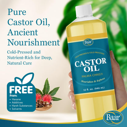 Baar Cold-Pressed Castor Oil 32 oz – Hexane-Free & BPA-Free Bottle
