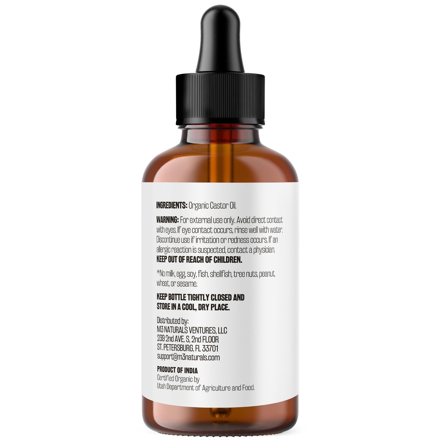 100% Pure Organic Castor Oil for Hair, Lash and Eyebrow Growth, Lymphatic Drainage and Skin Hydration | Hexane-Free, Cold Pressed, Unrefined in a 4 fl oz Glass Bottle with Dropper