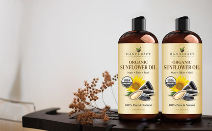 Handcraft Blends USDA Organic Sunflower Oil - Cold-Pressed 16 Oz - 100% Pure and Natural - Premium Grade Carrier Oil for Skin and Hair - Hair and Body - Massage - Hexane-Free