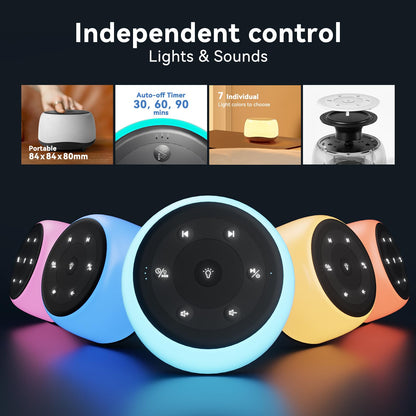 HEYAXA White Noise Sound Machine with 7-Color Night Light | 34 Sounds, Portable Sleep Aid (Black)