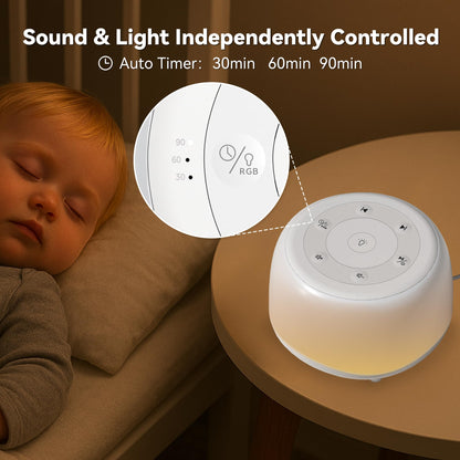 HEYAXA White Noise Sound Machine with 7-Color Night Light — 34 Soothing Sounds, Portable Sleep Aid
