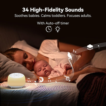 HEYAXA White Noise Sound Machine with 7-Color Night Light — 34 Soothing Sounds, Portable Sleep Aid