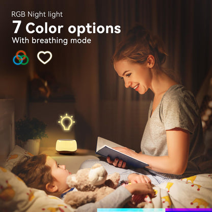 HEYAXA White Noise Sound Machine with 7-Color Night Light | 34 Sounds, Portable Sleep Aid (Black)