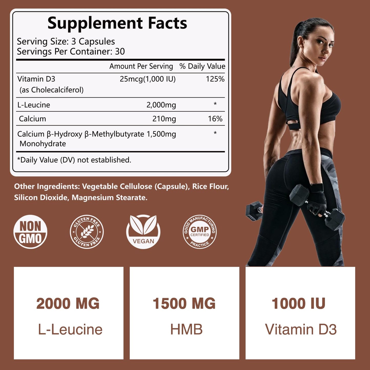 HFELIZ HMB + Leucine Supplement – 3500mg L-Leucine HMB with Vitamin D3, 90 Capsules