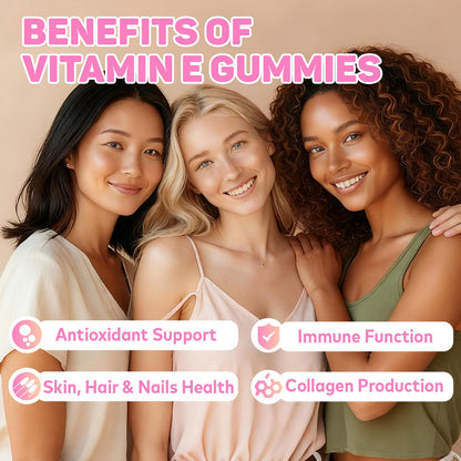 HFELIZ Vitamin E Gummies 400 IU for Women – 7-in-1 Skin, Nail, Hair & Antioxidant Support – 60 Ct