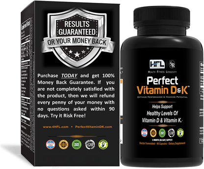 HFL Perfect Vitamin D&K by Dr. Sam Robbins | Vitamin D3 & K2 (MenaQ7® MK-7) | 3 Month Supply | 2X Absorbable | Vegan, Plant-Based, Micro-Encapsulated.