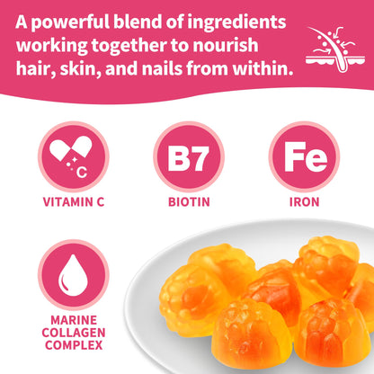 HiPlus Women's Hair Growth Gummies – Pineapple Flavor, 90 Gummies, 45-Day Supply | Biotin, Collagen, Zinc, Vitamin C & Iron