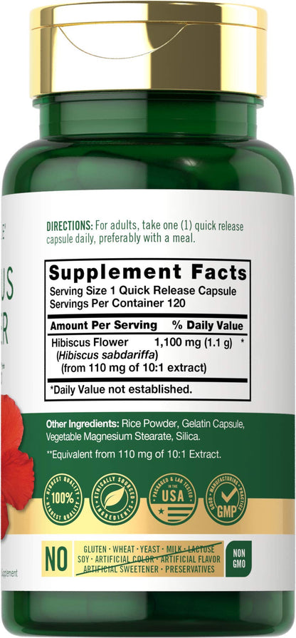 Carlyle Hibiscus Flower Extract 1100 mg | 120 Capsules | Non-GMO, Gluten Free