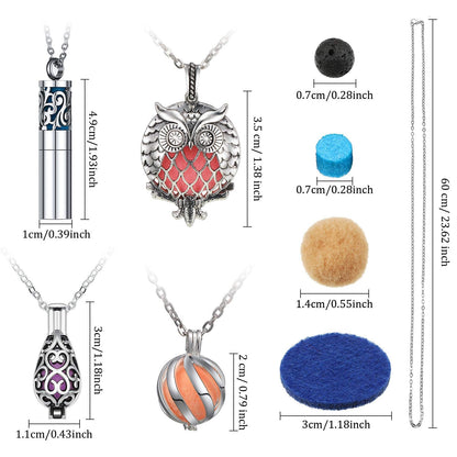 Hicarer 6 Pcs Essential Oil Diffuser Necklace for Women – Stainless Steel Aromatherapy Locket Pendant with 60 Refill Pads & Balls