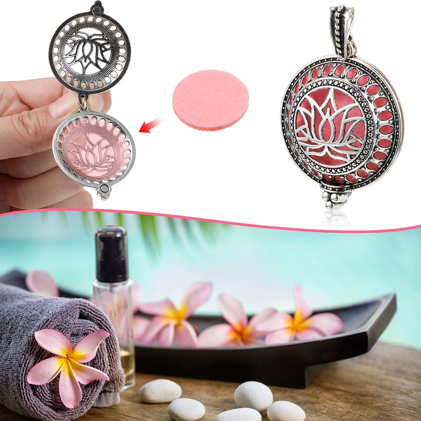 Hicarer 6 Pcs Essential Oil Diffuser Necklace for Women – Stainless Steel Aromatherapy Locket Pendant with 60 Refill Pads & Balls