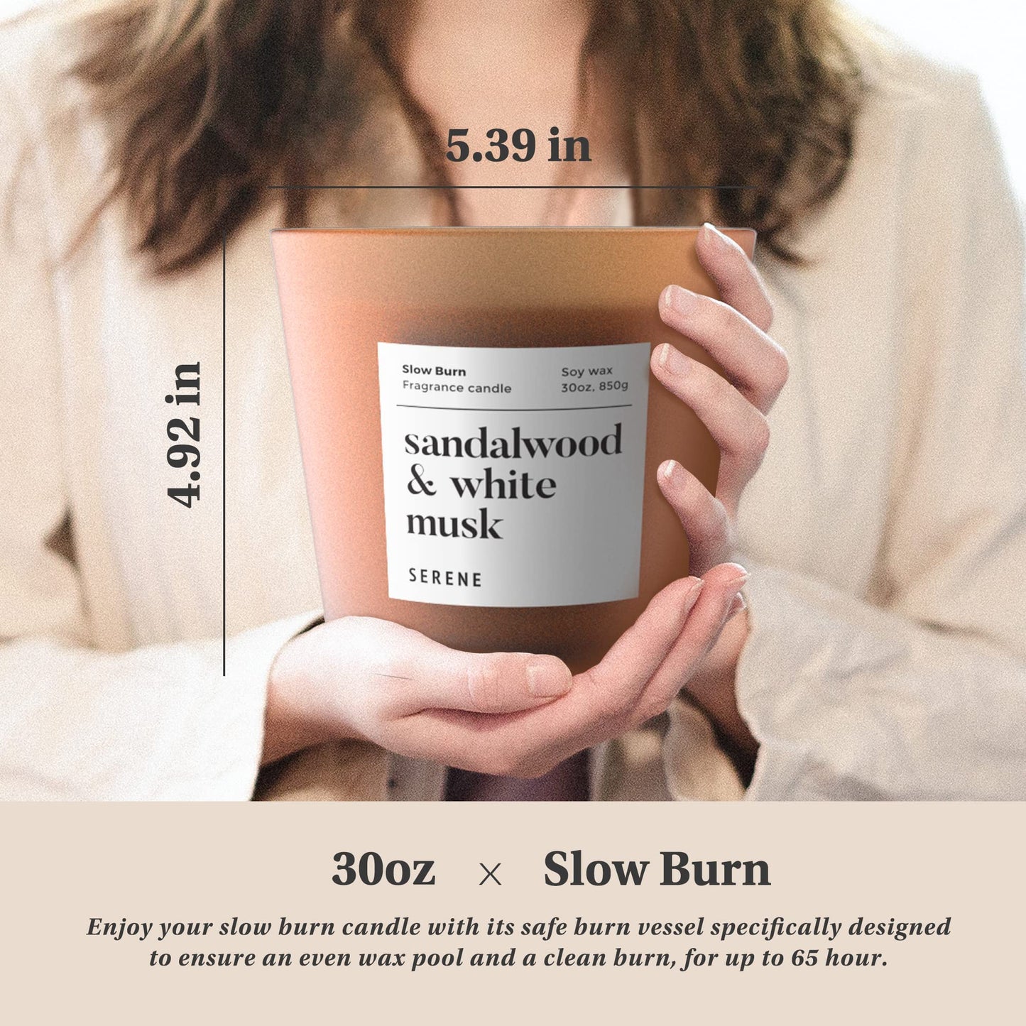 Hidden Label Large Scented Candle – Sandalwood & White Musk, 30oz 3-Wick, Huge Slow Burn Soy